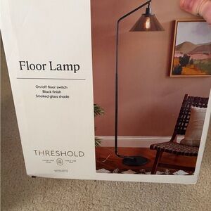 Threshold Black Lamp with Smoked Glass Shade